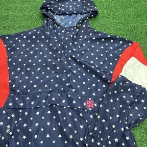 Simply Southern USA Flag All Over Print Hooded Rain Windbreaker Jacket Womens‎ L